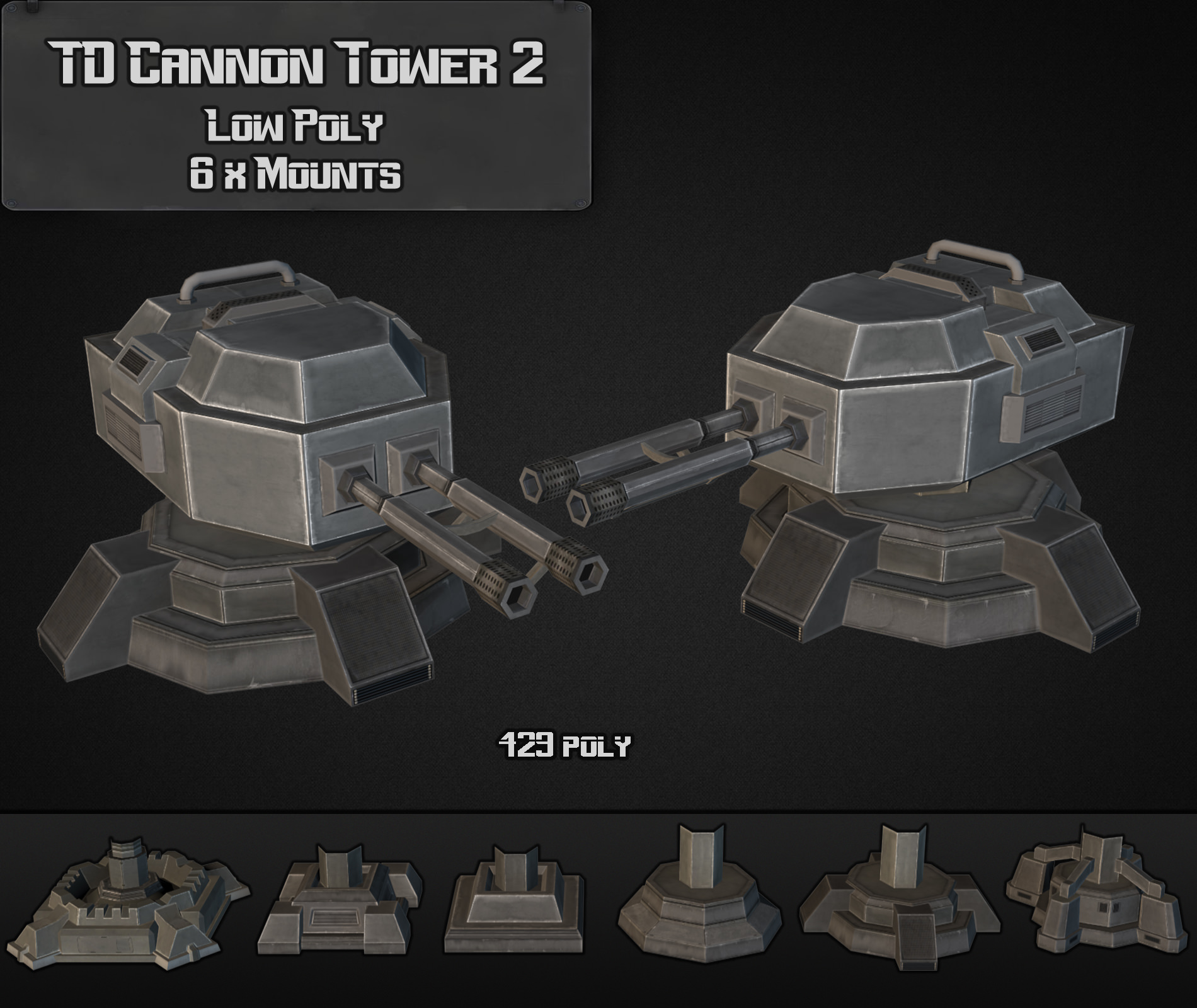 TD Cannon Tower 02 Low-poly 3D model_5