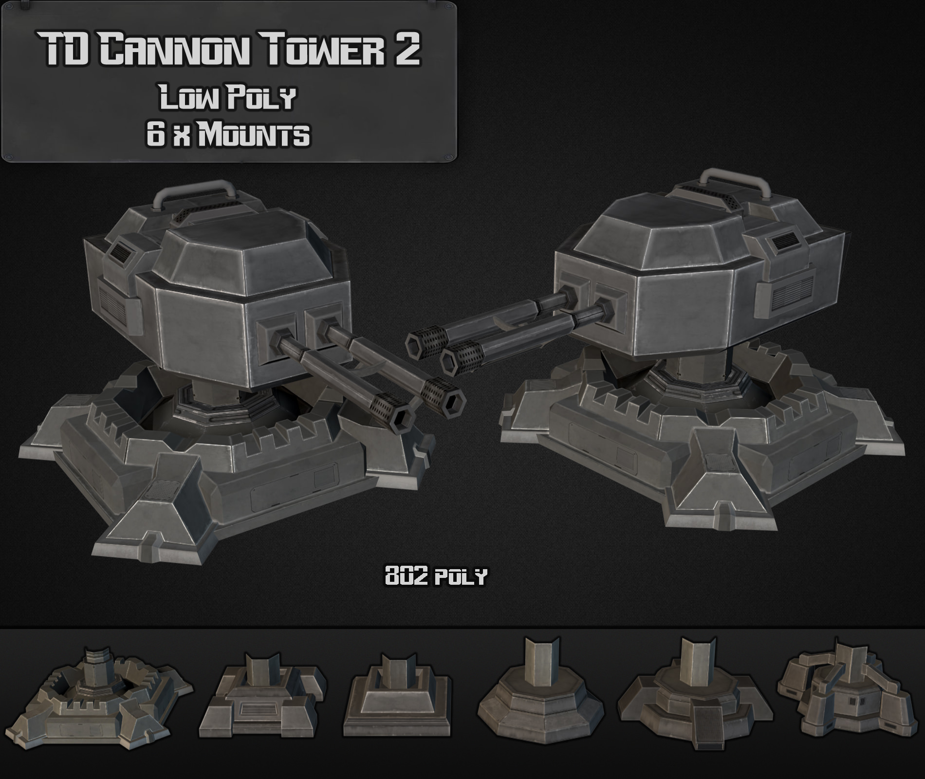 TD Cannon Tower 02 Low-poly 3D model_2