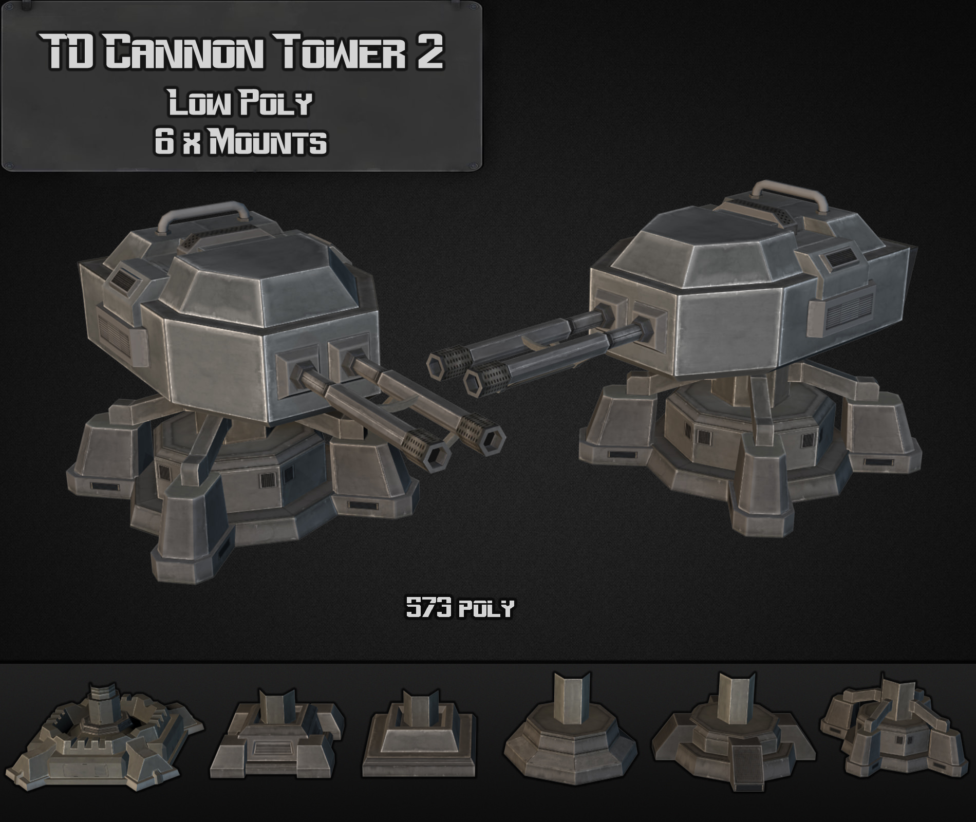 TD Cannon Tower 02 Low-poly 3D model_4