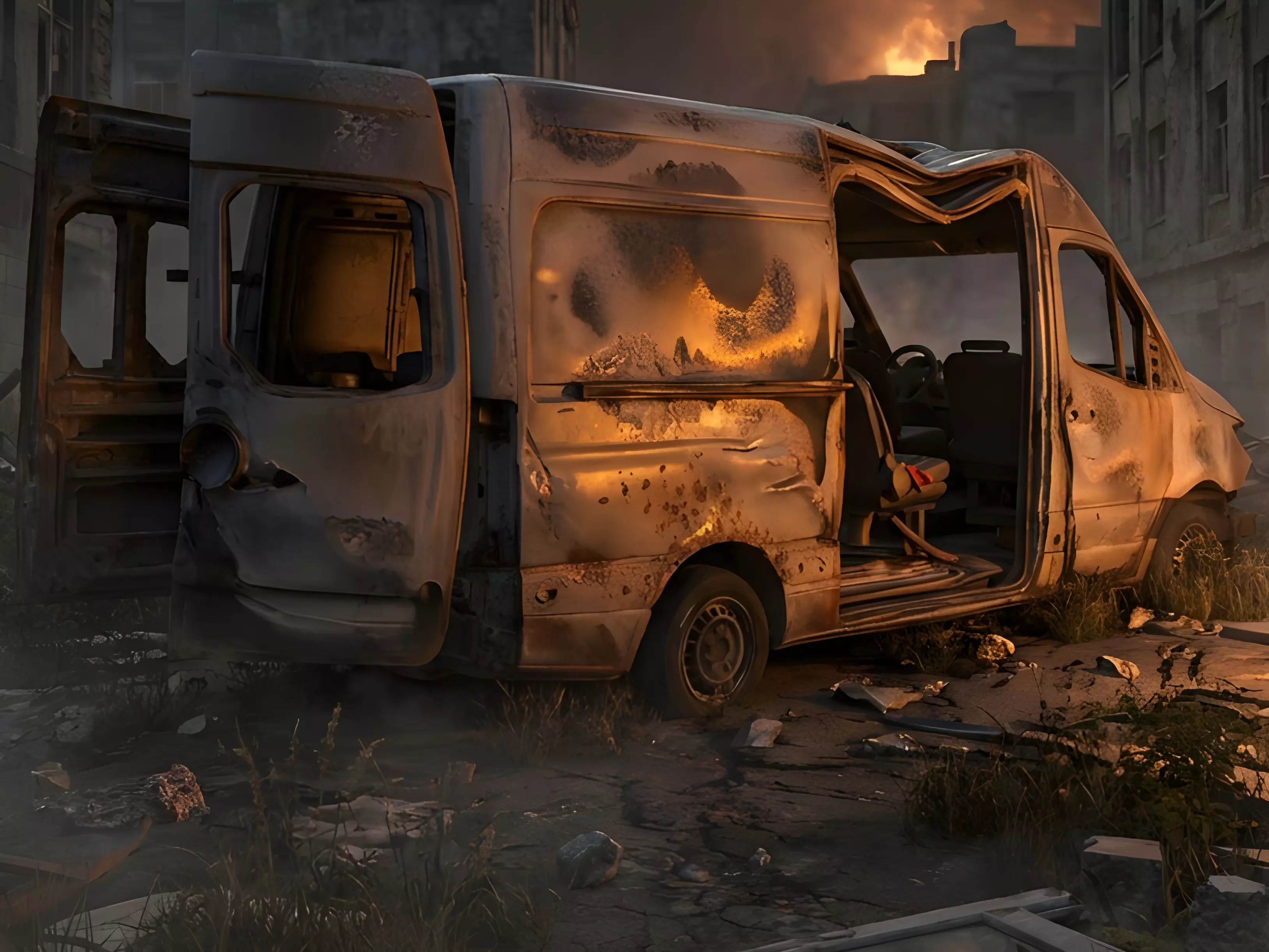 Destroyed Apocalyptic Rusty Cargo Van PBR Game Ready Low-poly 3D model