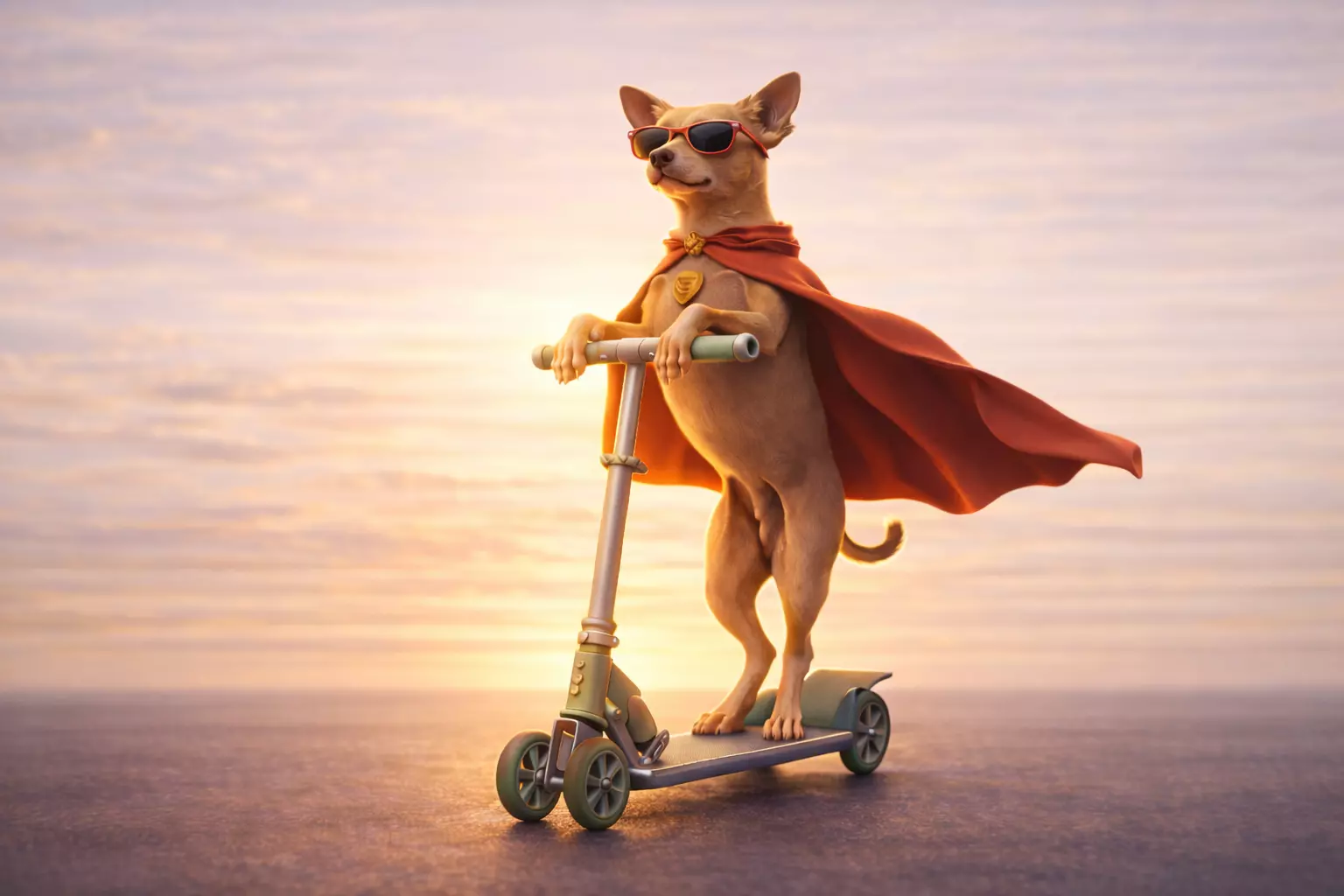 Superhero Dog on Scooter Funny Chihuahua 3D print model