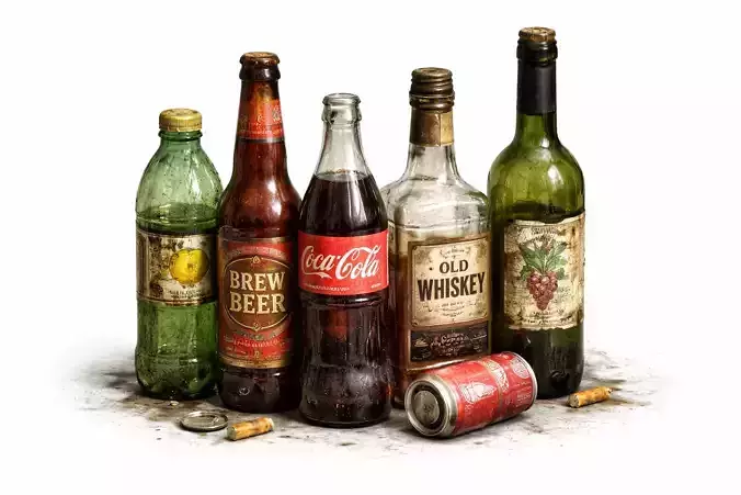 Dirty Glass Bottle Collection - Trash - Recycling PBR Low Poly