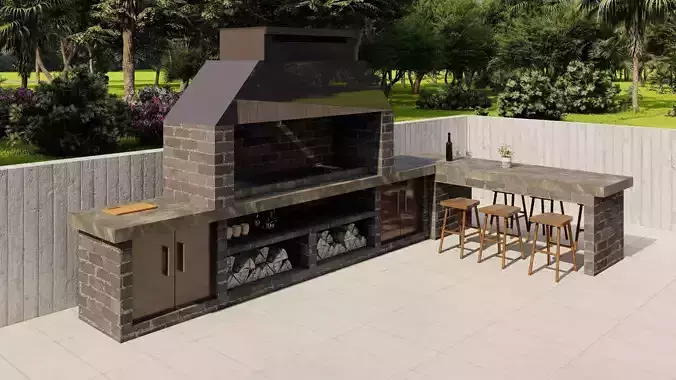 Modern Outdoor BBQ Kitchen-SketchUp Model