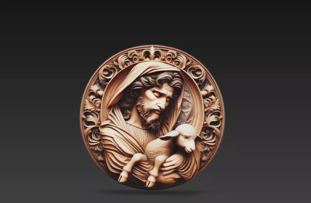 Jesus Christ Good Shepherd Relief - Sacred Christian Wall Plaque 3D print model