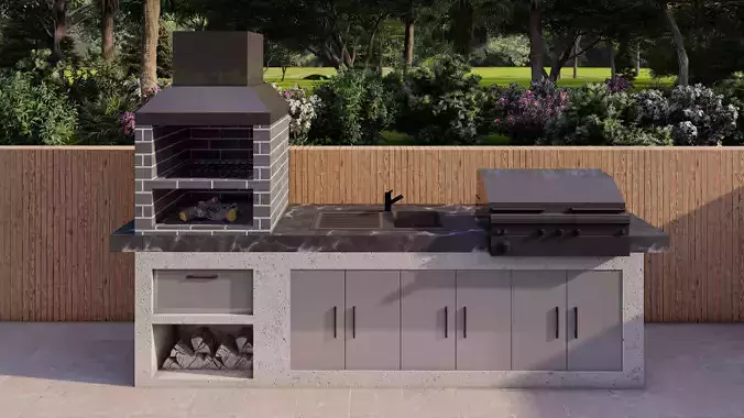 Modern Outdoor BBQ Kitchen with Sink-SketchUp