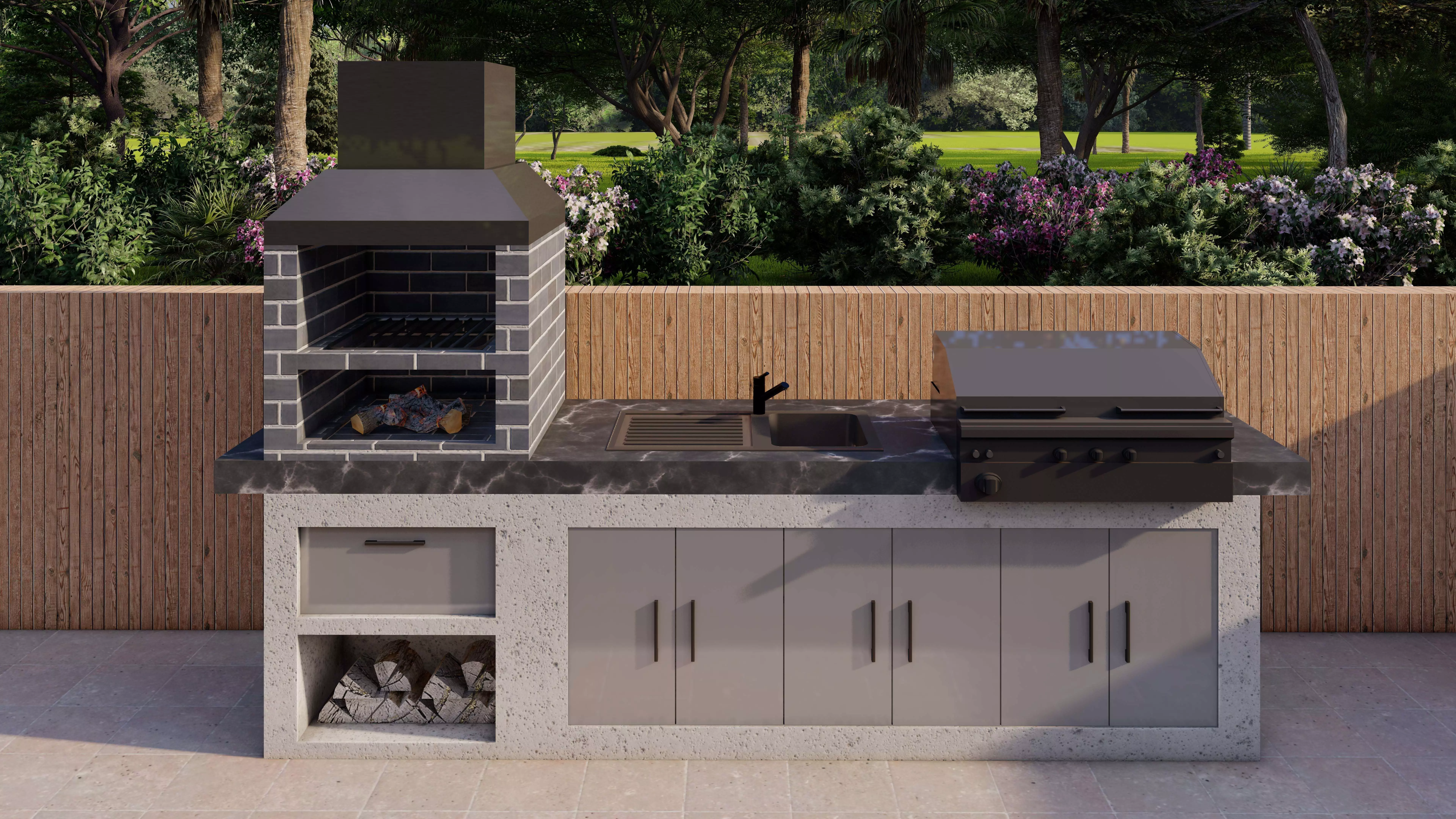 Modern Outdoor BBQ Kitchen with Sink-SketchUp Low-poly 3D model