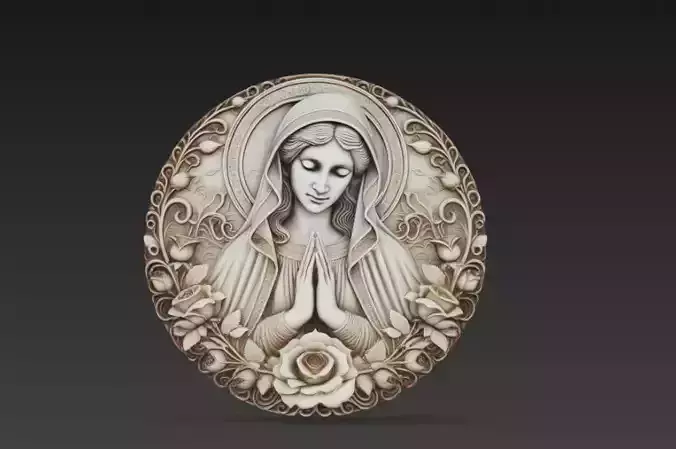 Praying Virgin Mary Relief - Sacred Christian Wall Plaque