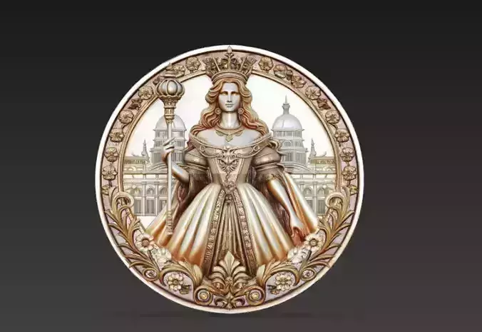 Royal European Queen Relief - Classical Monarchy Medallion