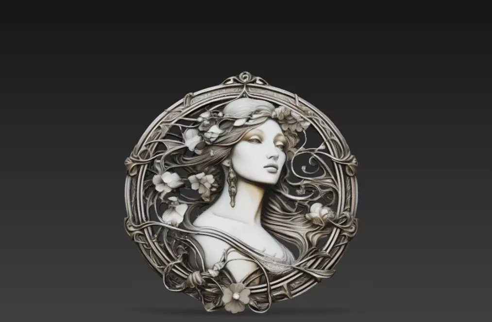 Art Nouveau Woman Relief - Ornamental Floral Medallion 3D print model