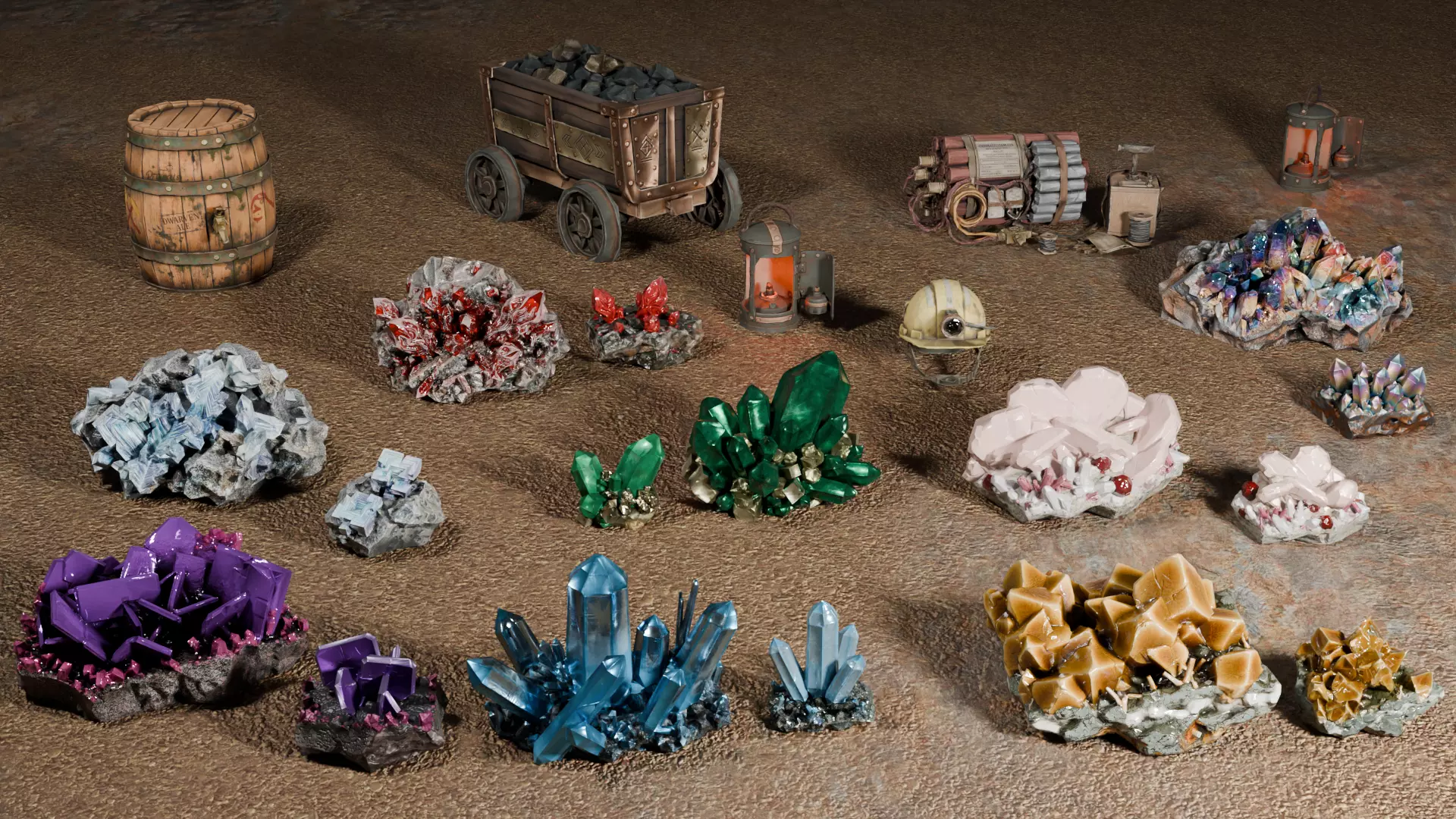 Realistic Crystal and Mining Props Pack 4k and LowPoly Low-poly 3D model