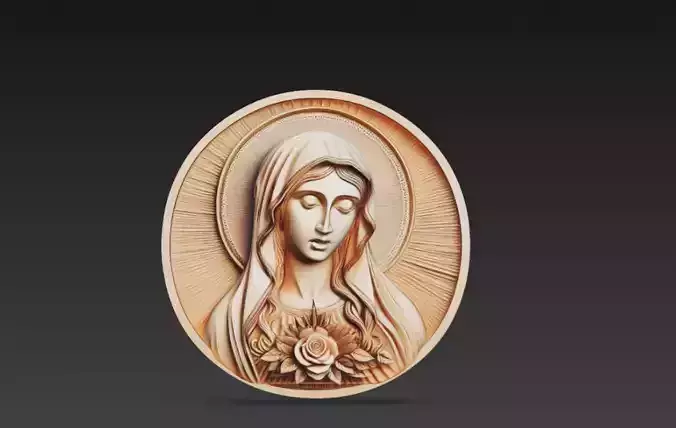 Sacred Virgin Mary Medallion - Radiant Halo Relief