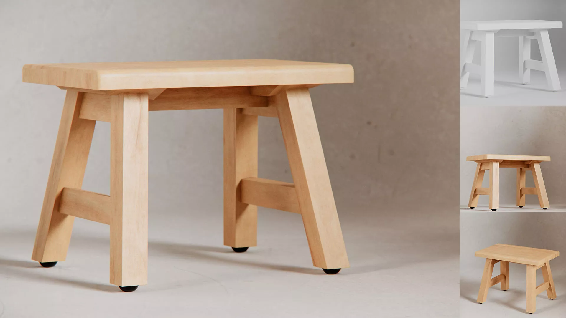 Wooden Stool Low-poly 3D model