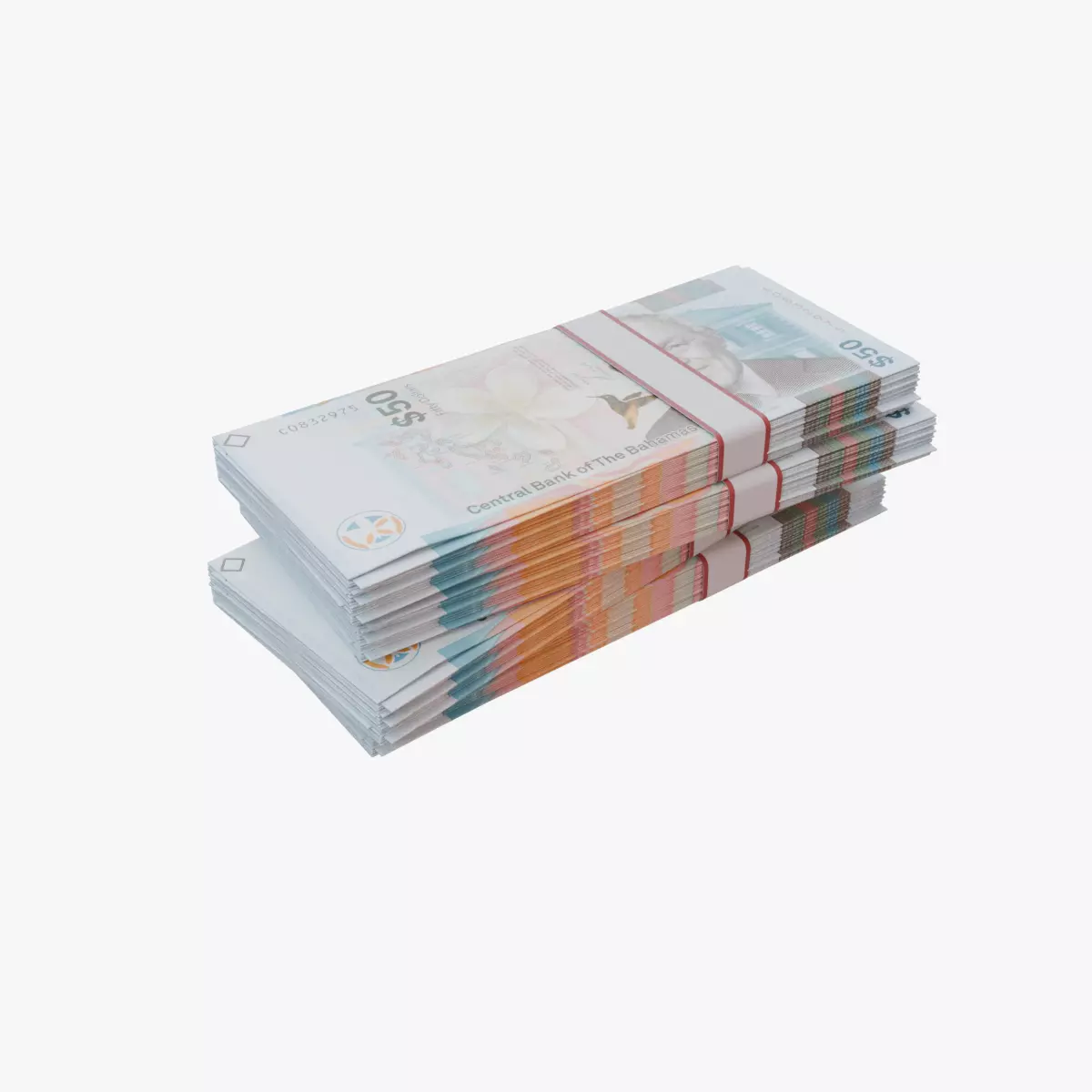 50 Bahamian Dollar BSD Low-poly 3D model