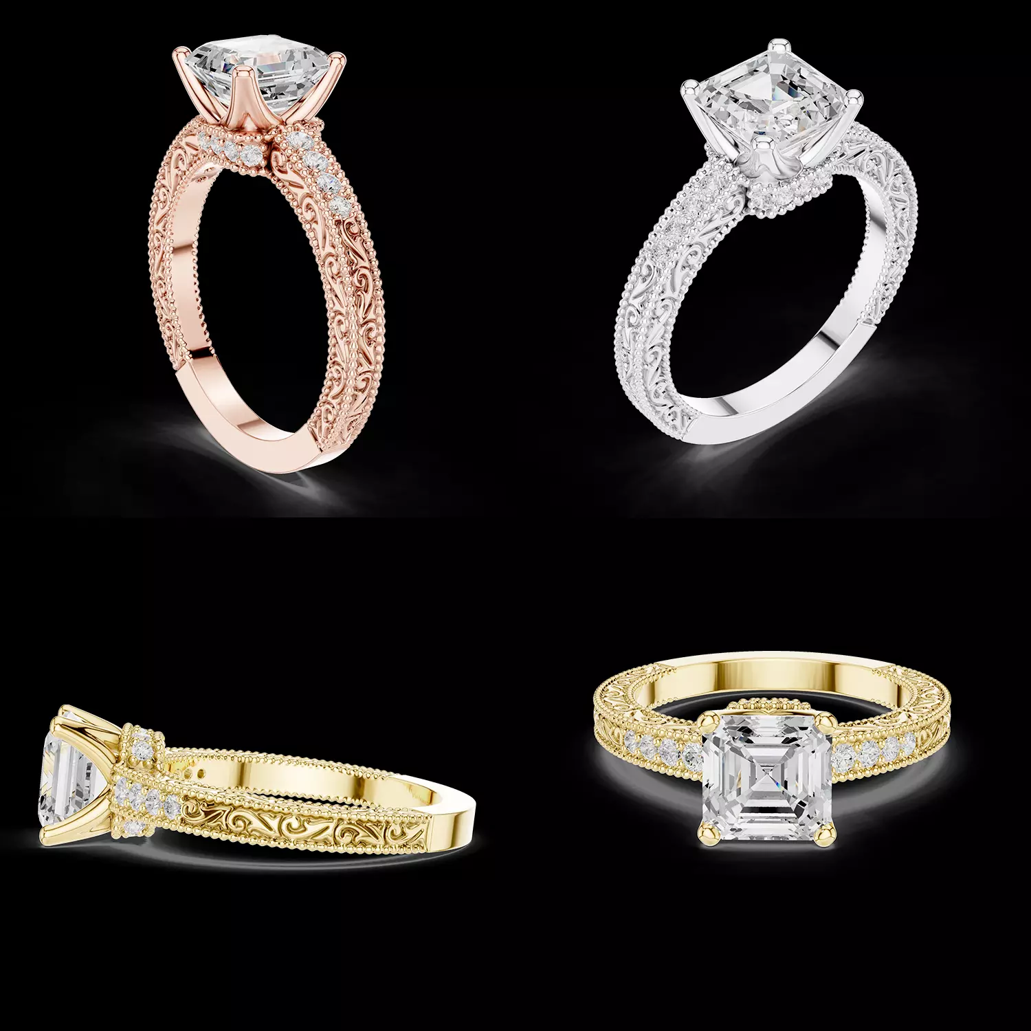 Vintage Asscher Pave Engagement Ring 3DM 3D print model