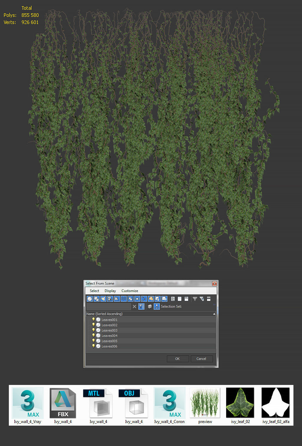 6 models of leaf ivy wall 3D model_3