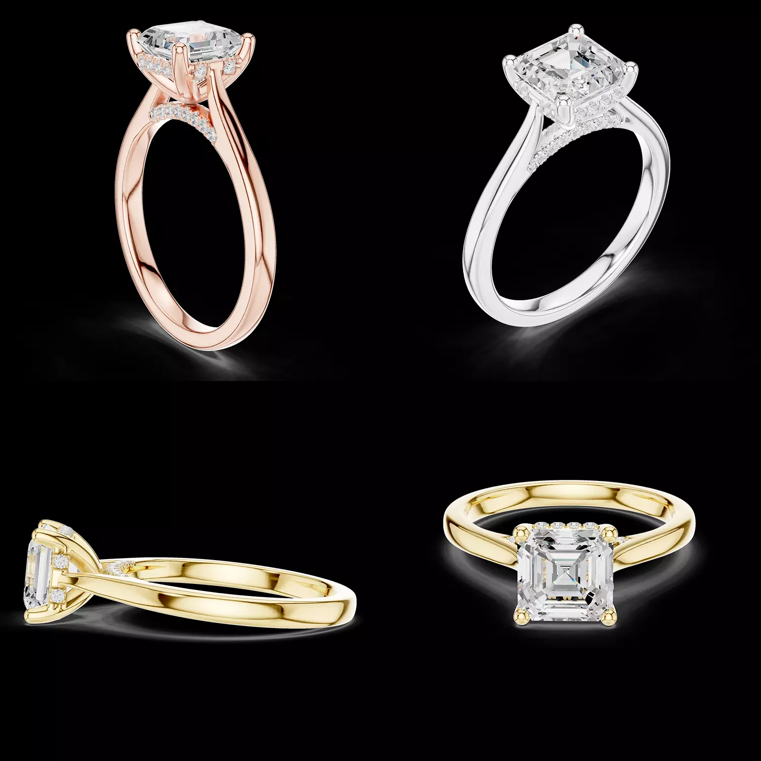 Asscher Solitaire Hidden Halo Ring 3DM 3D print model