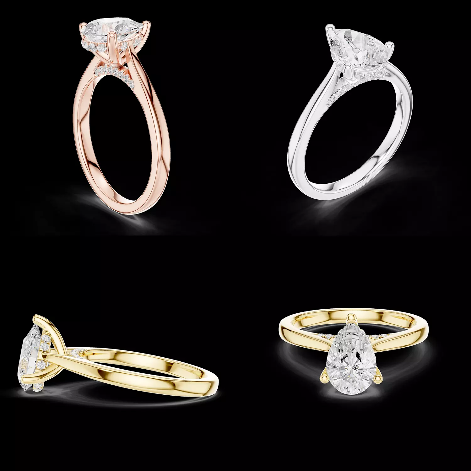 Pear Solitaire Hidden Halo Ring 3DM 3D print model