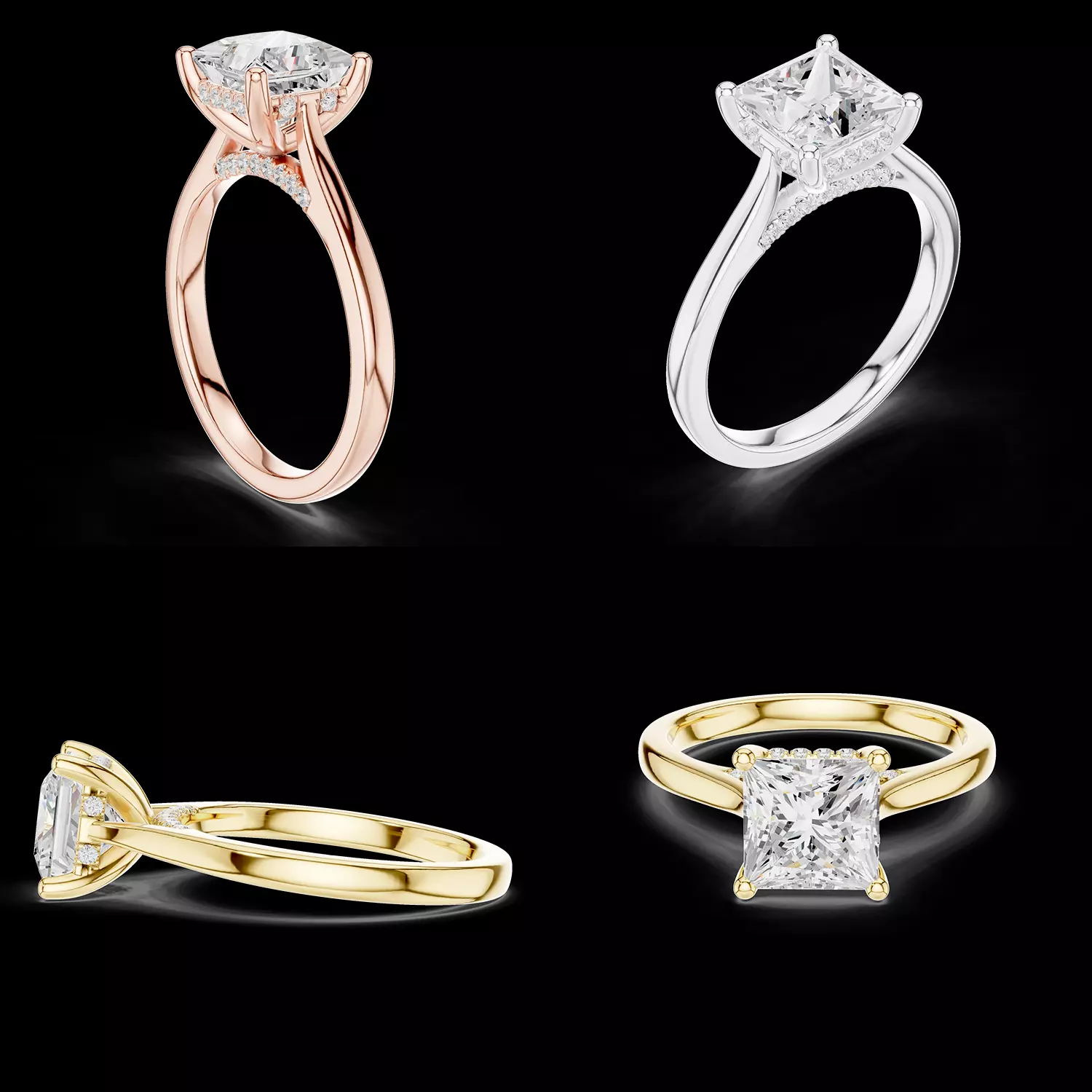 Princess Solitaire Hidden Halo Ring 3DM 3D print model