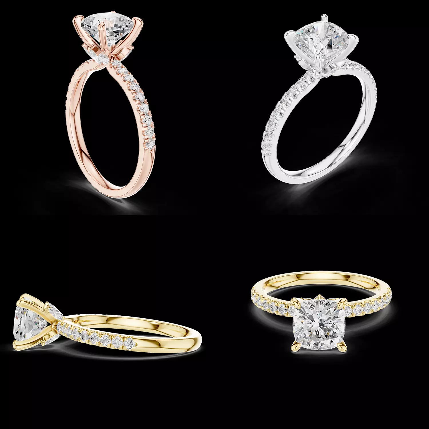 Cushion Cut Diamond Pave Ring CAD 3D print model
