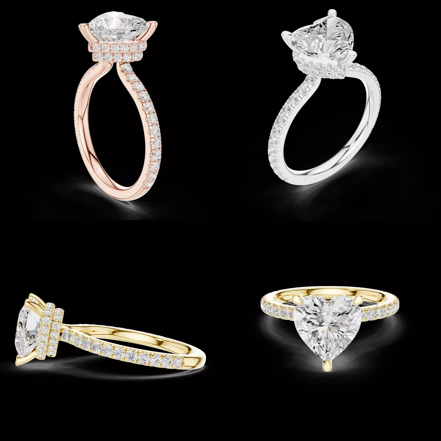 Heart Shape Double Halo Ring CAD 3D print model