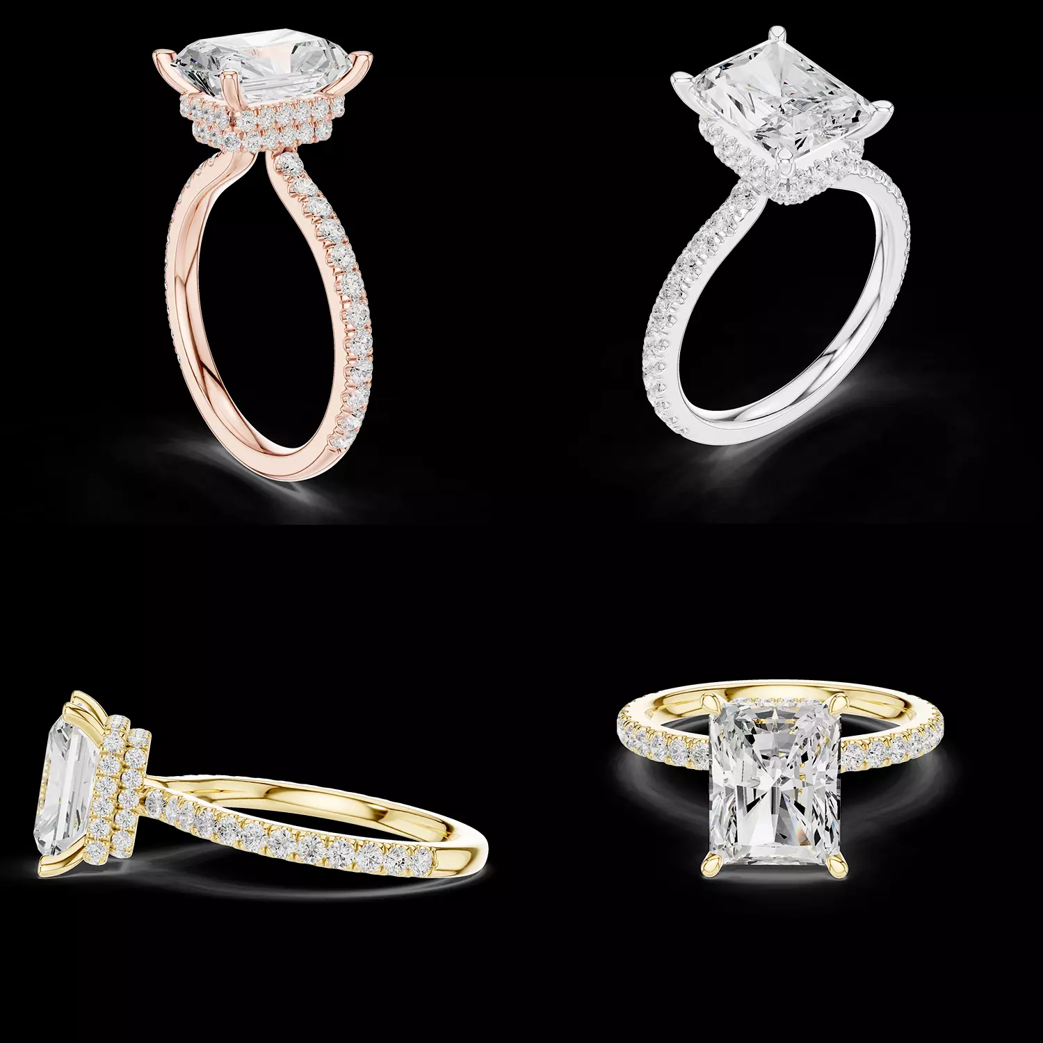 Emerald Cut Double Halo Pave Ring CAD 3D print model