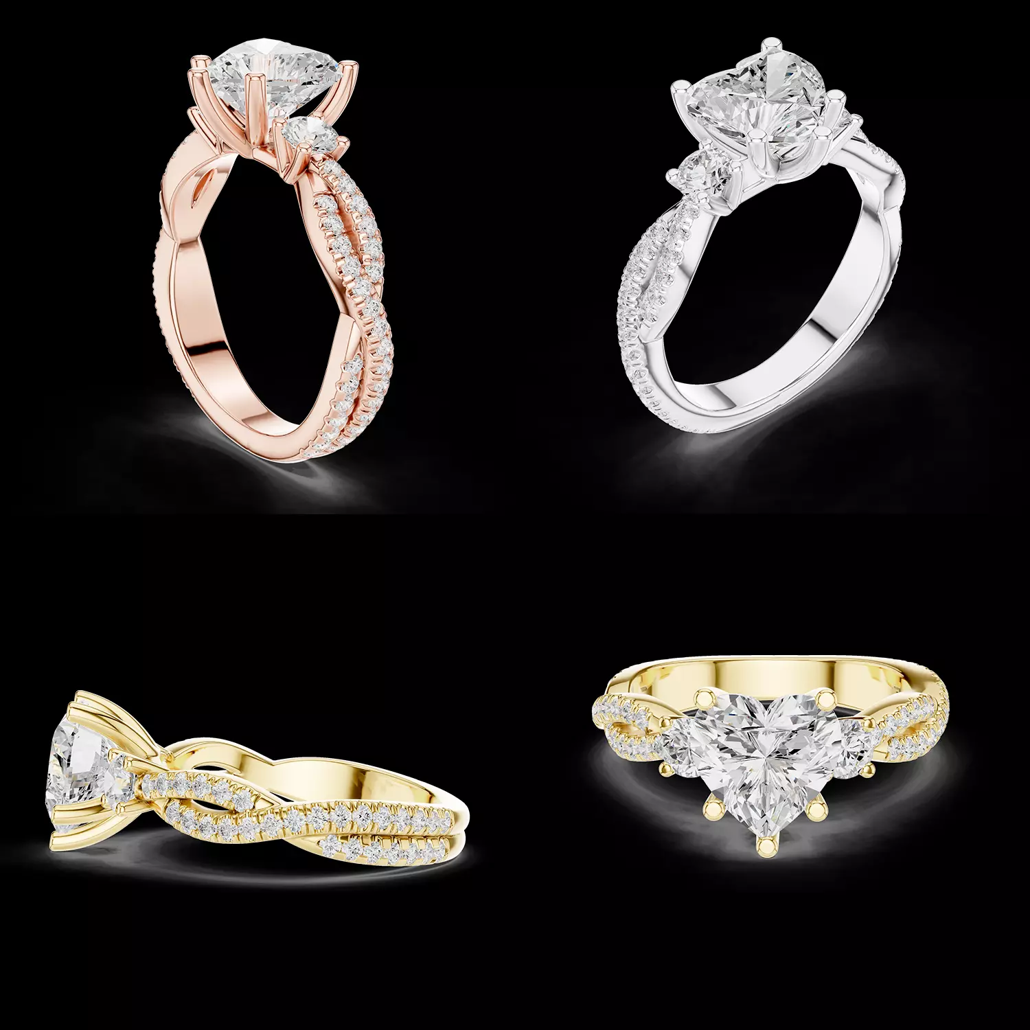 Heart Shape Diamond Twist Ring 3D Model STL 3D print model
