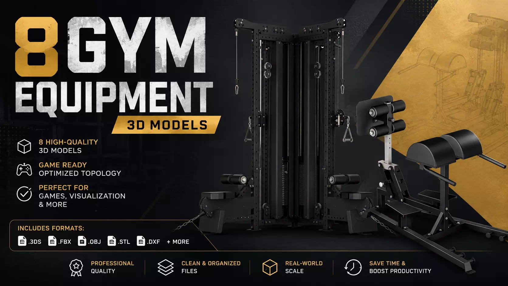 Gym Equipment pack of 8 Low-poly 3D model