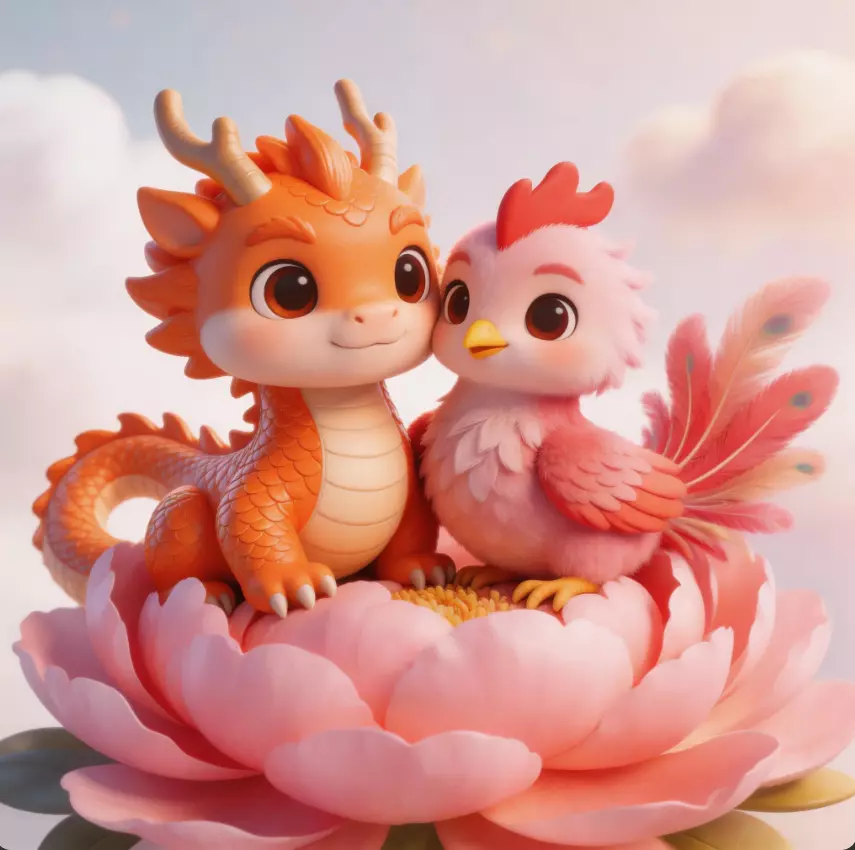 Cartoon figurine - Dragon and Phoenix symbolizing prosperity 3D model