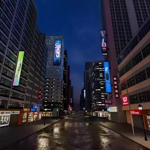 city night skyscraper street Low-poly 3D model