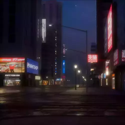 city night skyscraper street Low-poly 3D model 5