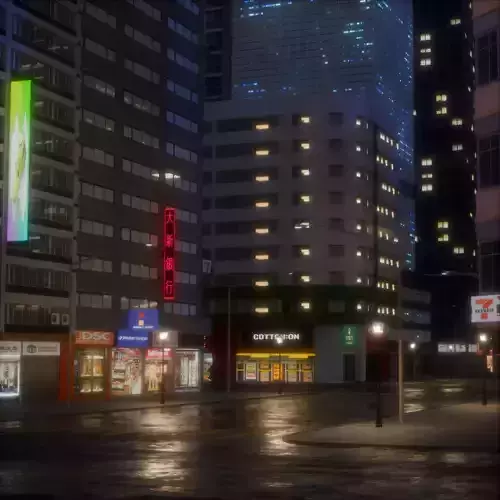 city night skyscraper street Low-poly 3D model 7