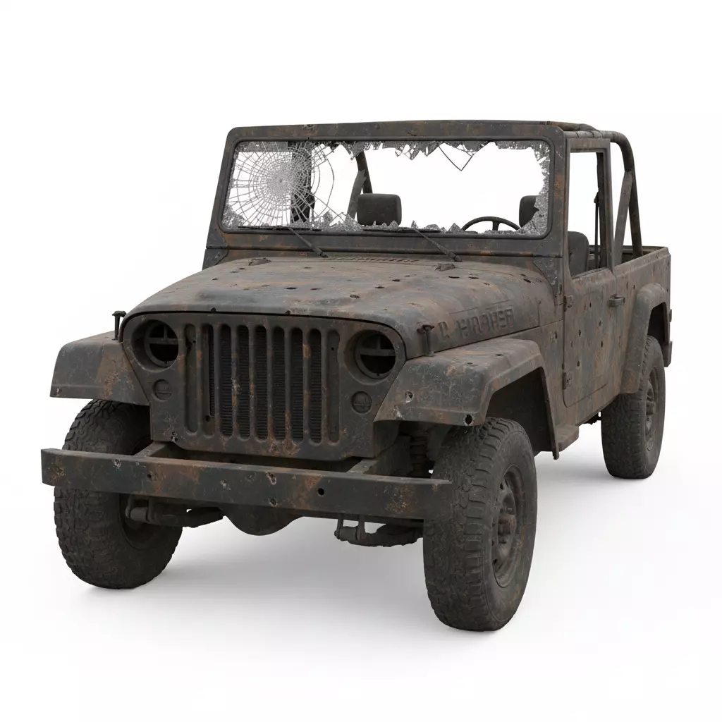 Destroyed Military Jeep 4x4 3D Model Low-poly 3D model