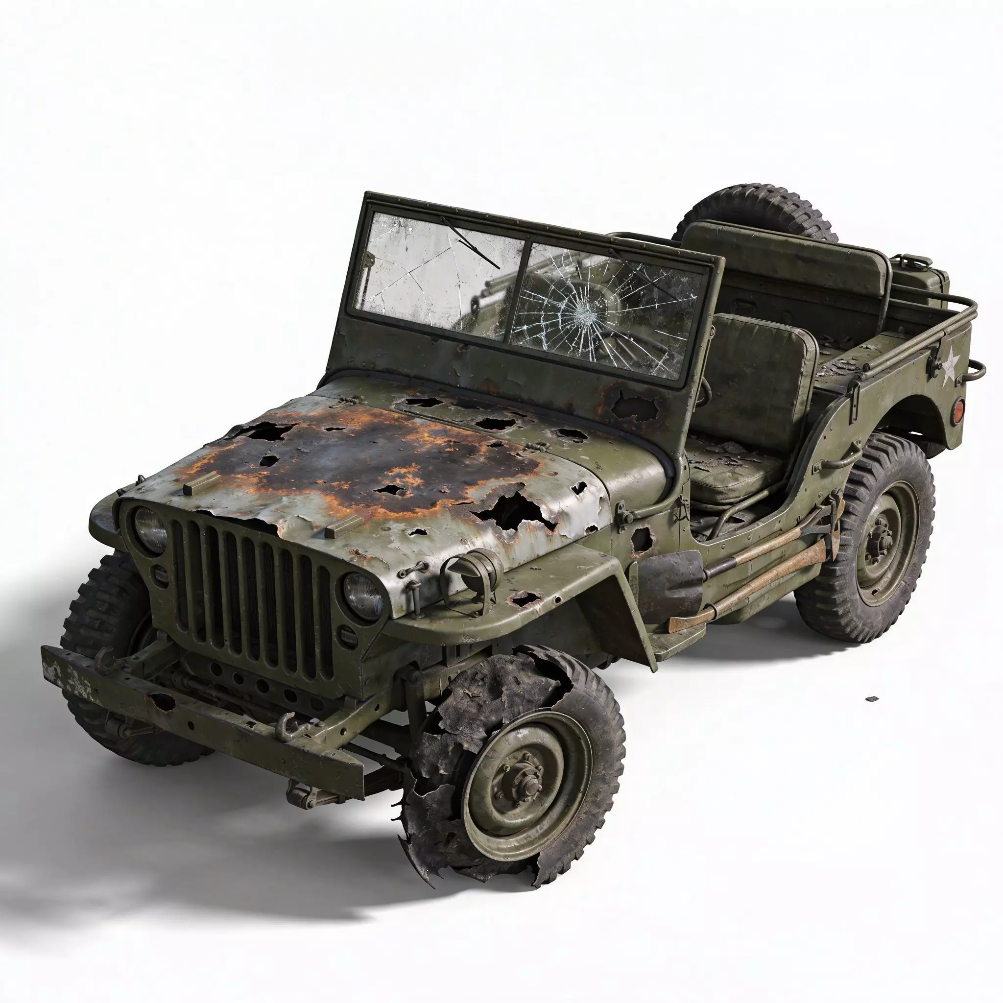 Destroyed Military Jeep 4x4 Model Low-poly 3D model