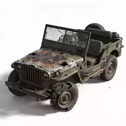 Destroyed Military Jeep 4x4 Model