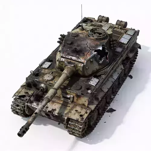 Destroyed World War II Heavy Battle Tank 3D Model V01