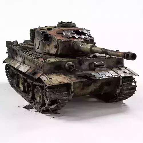 Destroyed World War II Heavy Battle Tank 3D Model V02