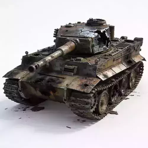 Destroyed World War II Heavy Battle Tank 3D Model V03