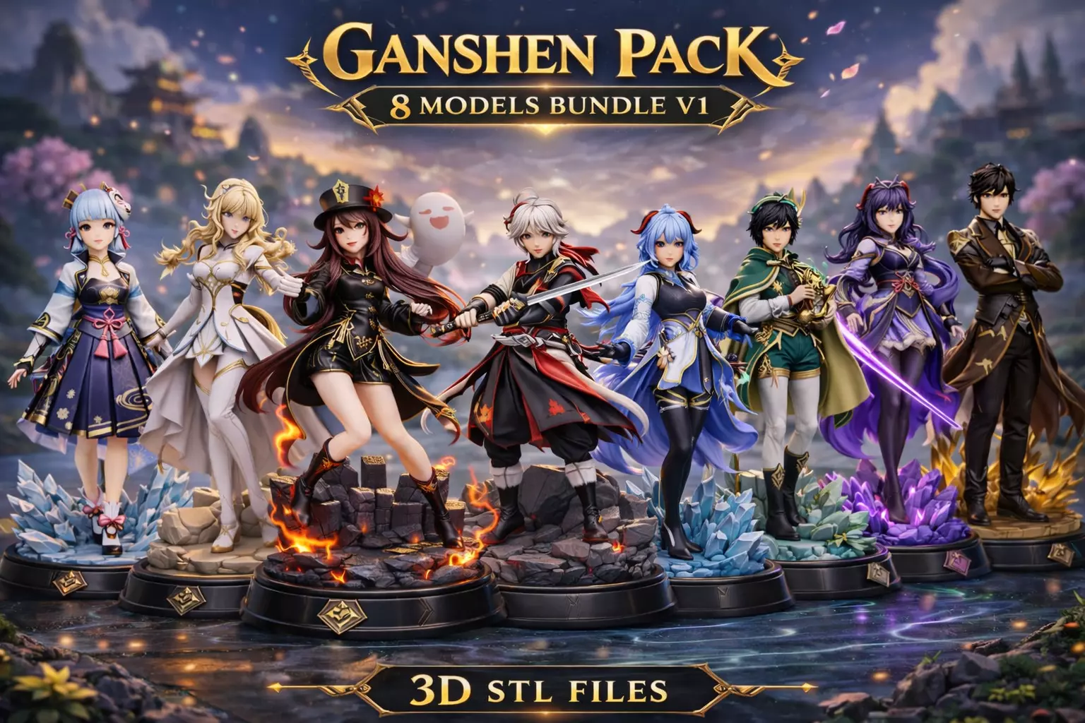 Genshin Impact - 8 Game Characters V1 3D print model