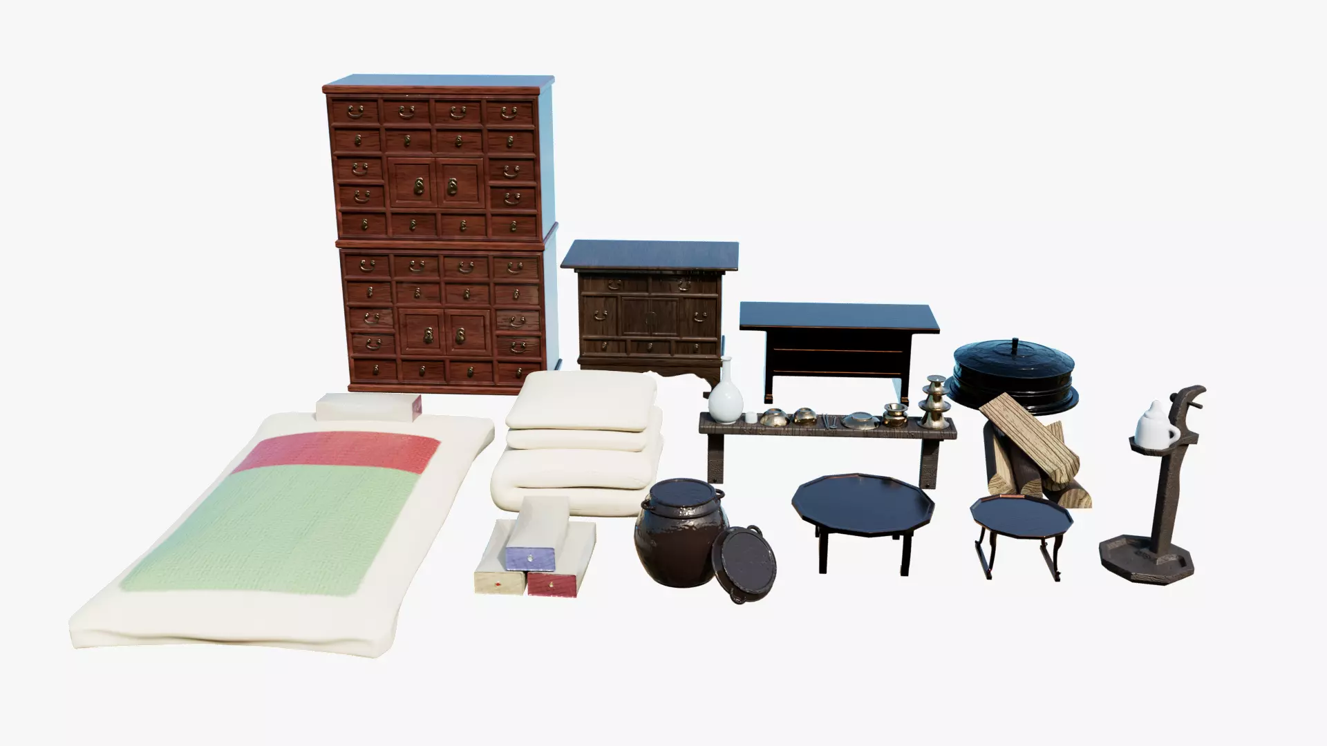 Traditional Korean Room Props Joseon Dynasty Free low-poly 3D model