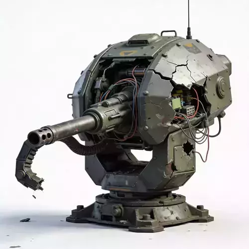 Destroyed Automated Defense Turret 3D Model V01