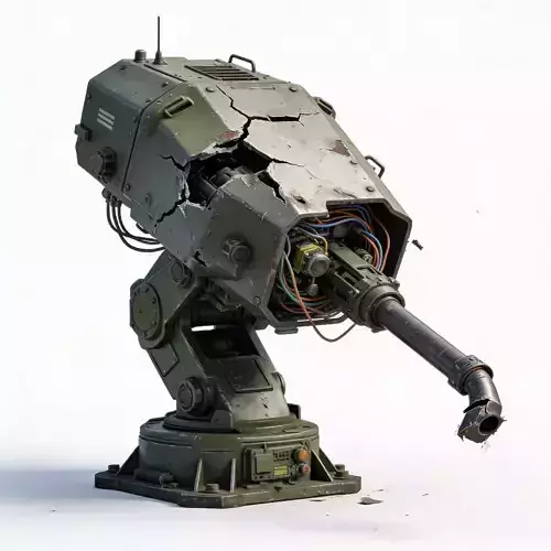 Destroyed Heavy Artillery Anti Aircraft Cannon 3D Model v02