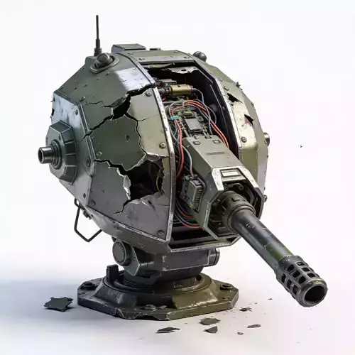 Destroyed Heavy Artillery Anti Aircraft Cannon 3D Model v03