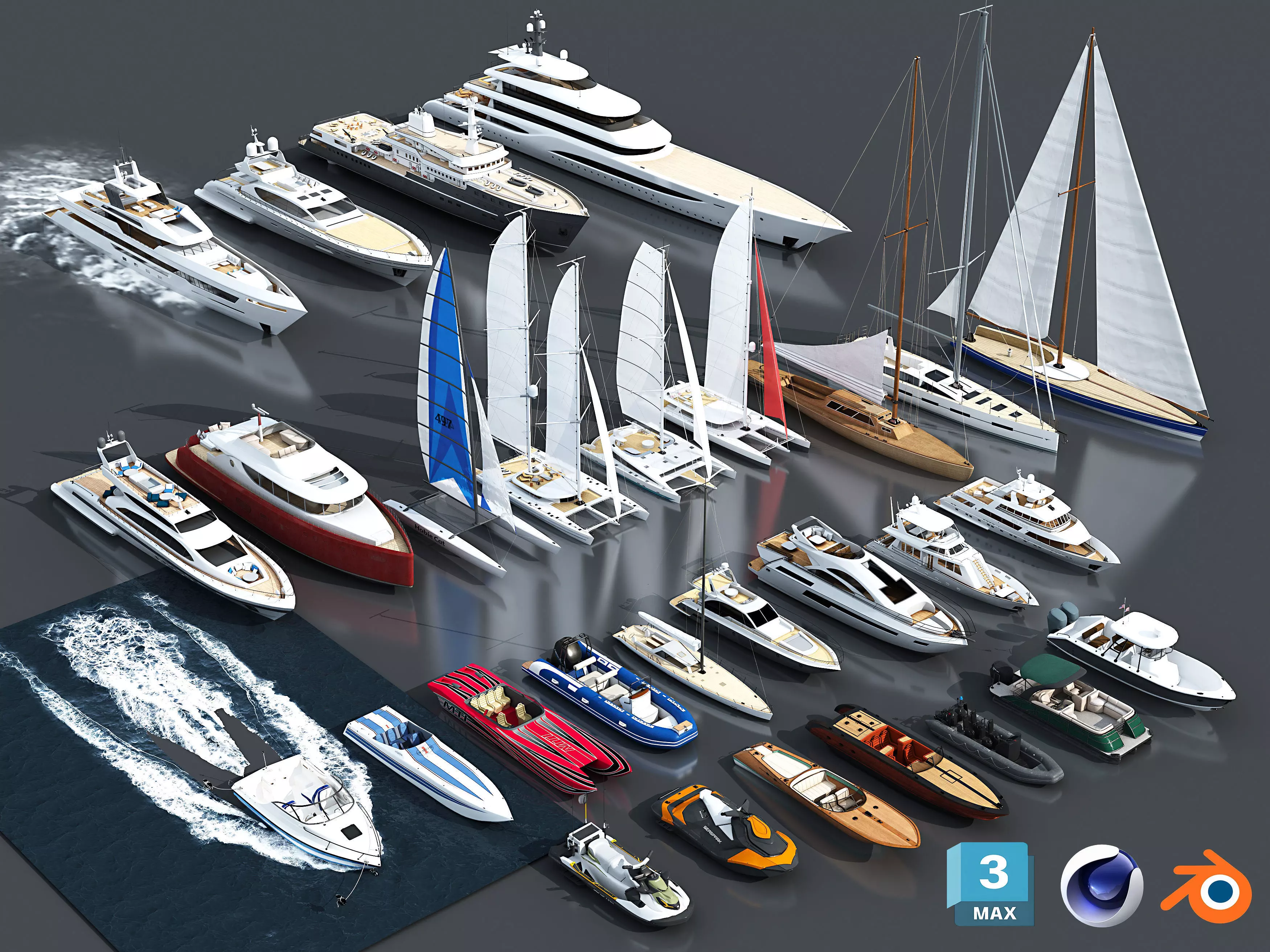 29 Yachts and Boats collection Low-poly 3D model