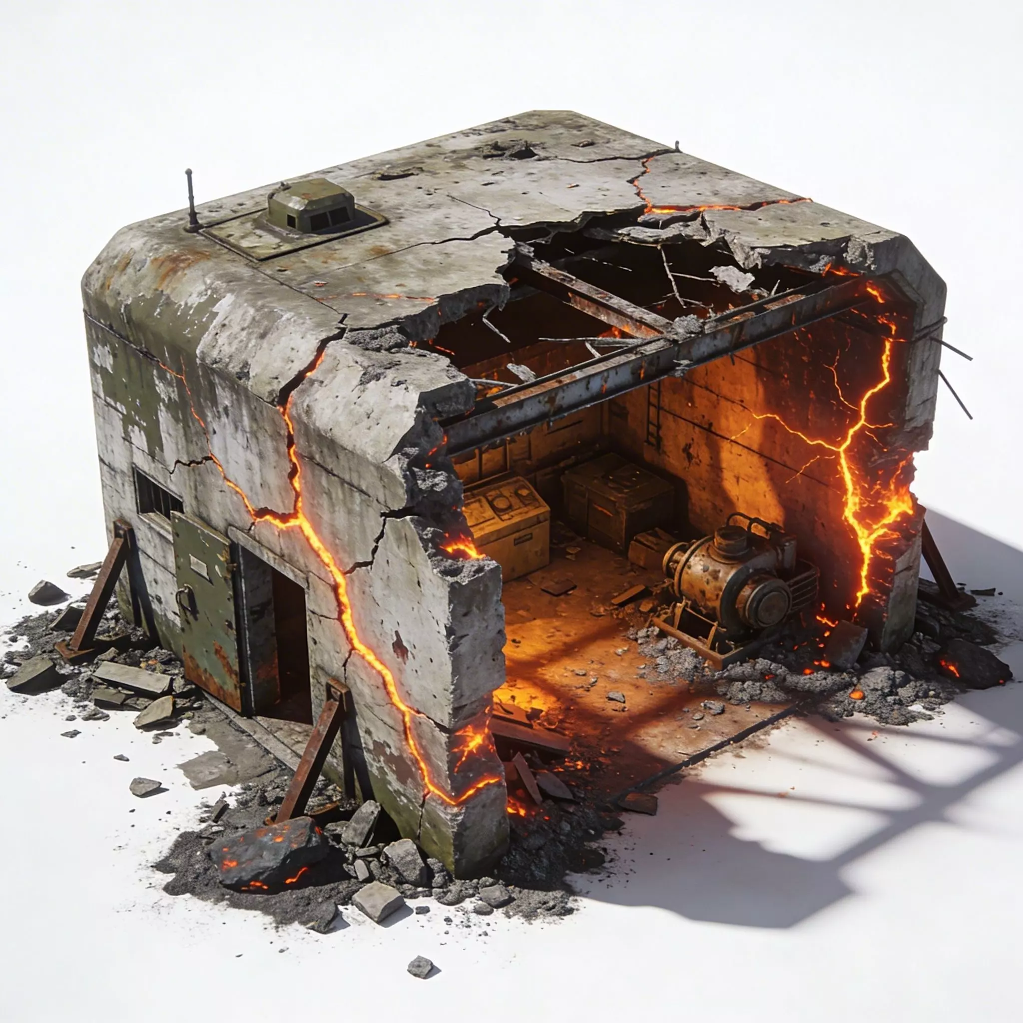 Destroyed Military Bunker with Lava Cracks 3D Model V02 Low-poly 3D model