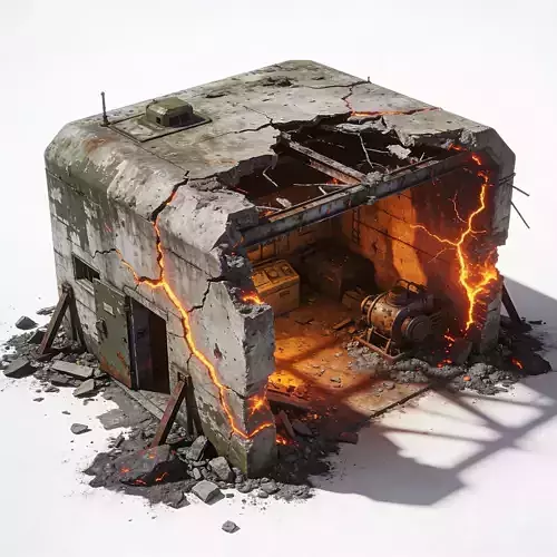 Destroyed Military Bunker with Lava Cracks 3D Model V02