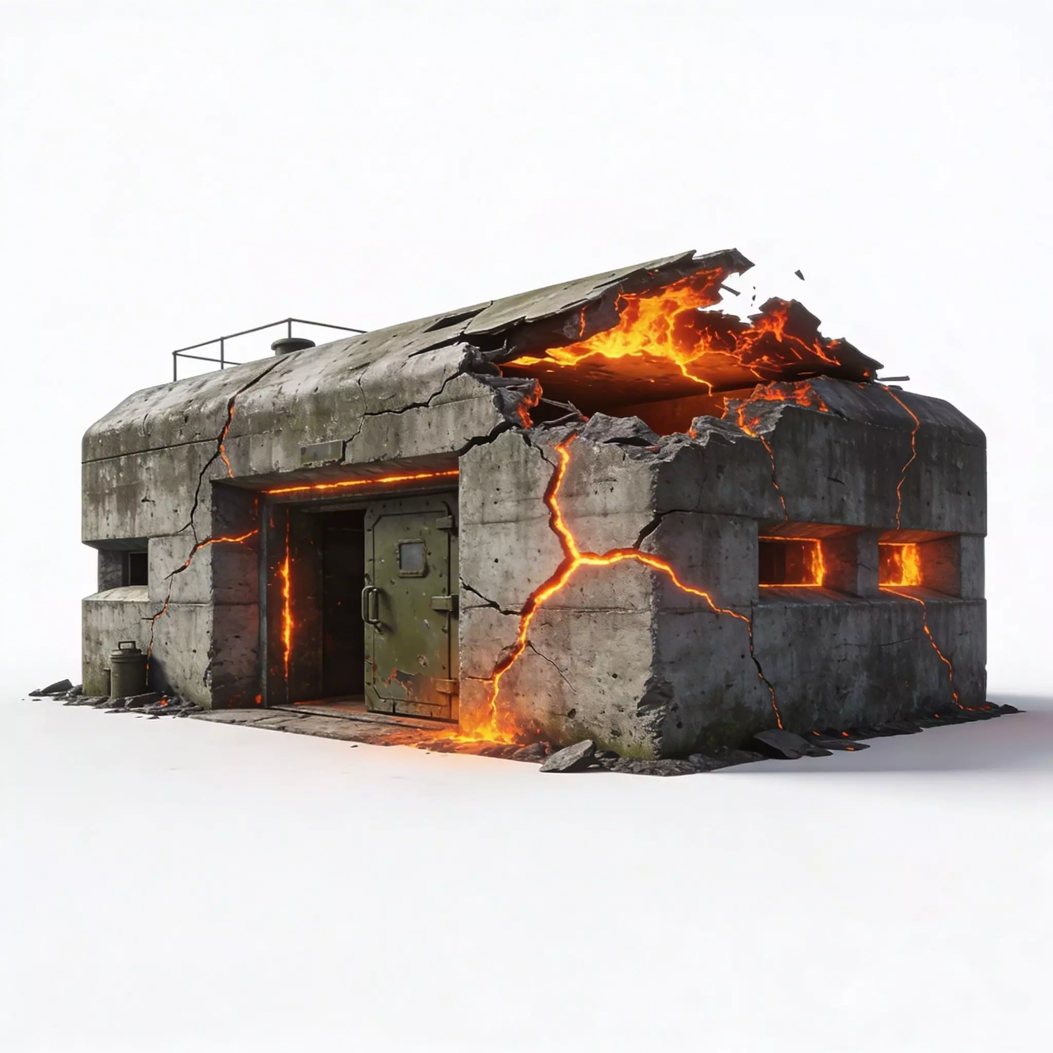 Destroyed Military Bunker with Lava Cracks 3D Model V03 Low-poly 3D model