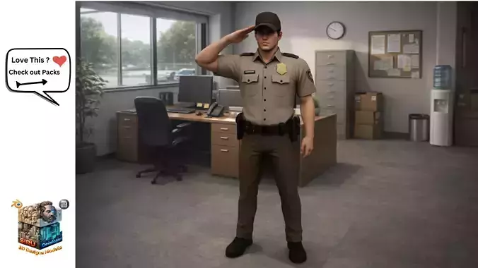 Office Security Guard 3 Rigged Low Poly Game Ready Character