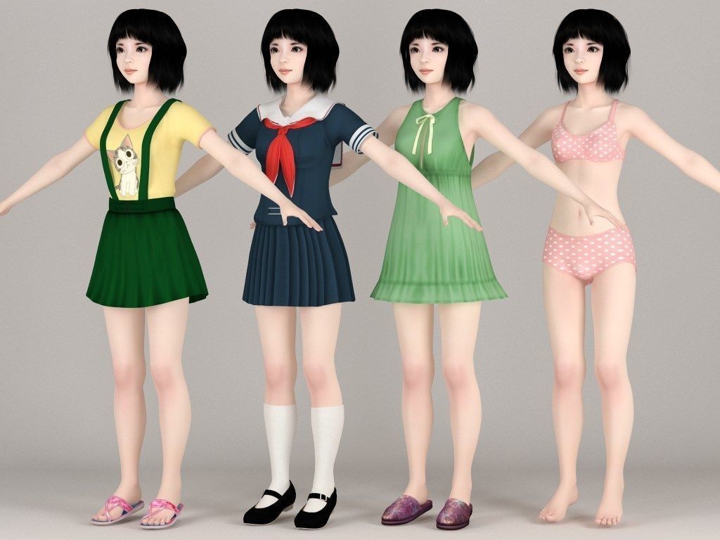 T pose nonrigged model of Kayoko with various outfit  3D model_3