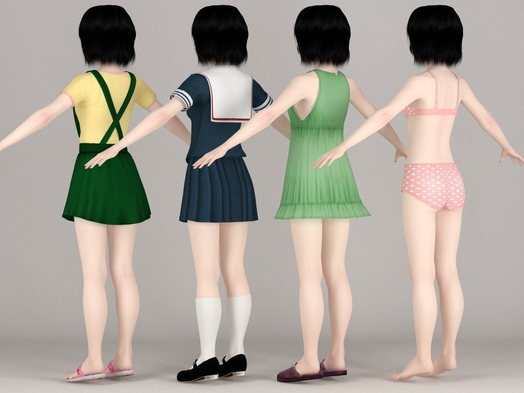 T pose nonrigged model of Kayoko with various outfit  3D model_5