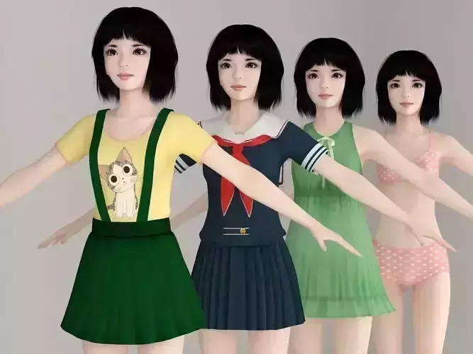  T pose nonrigged model of Kayoko with various outfit  3D model